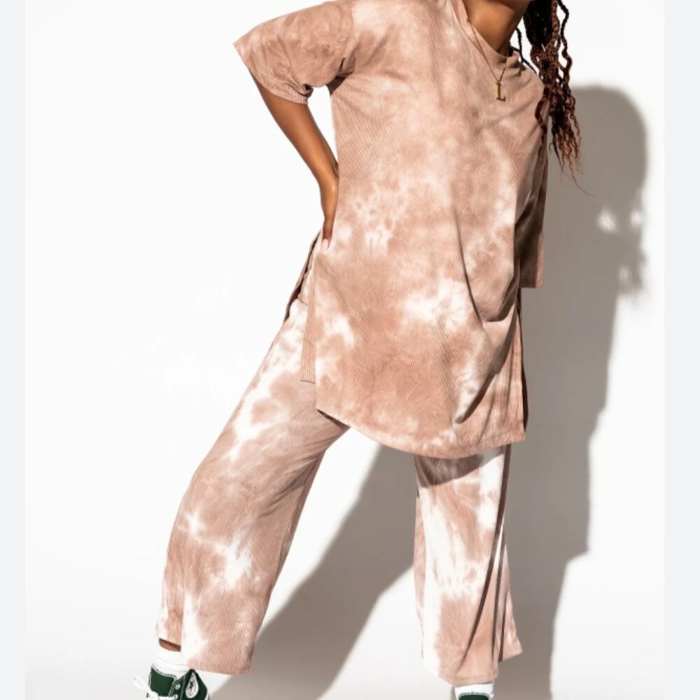 Dressed in Lala Lex Ribbed Playsuit in Iced Latte Tie Dye 3XL